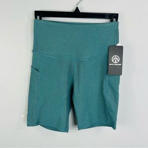 Move Theology Size Small NEW Ribbed Green Blue Biker 7" Shorts Pocket P5